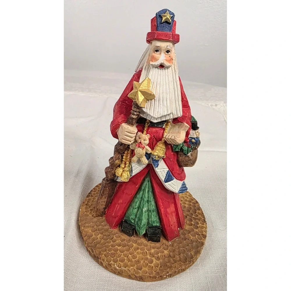 Vintage Style Folk Art Santa Claus Figurine Red Robe Star Staff Christmas Decor